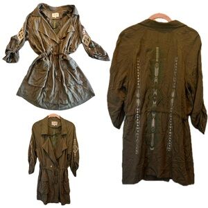 Miss Me Olive Embroidered Embellished Jacket with Cinch Tie Waist SZ Medium